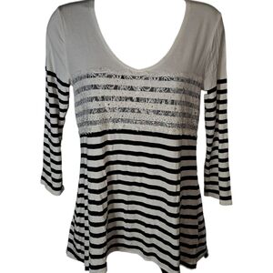 WHBM 3/4 Sleeve Bling Lace Top